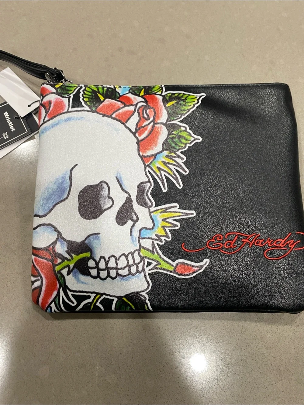 nwt ed hardy skull wristlet bag purse tattoo